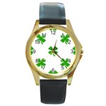 St Patrick Clover Shamrock Emoji Round Gold Metal Watch