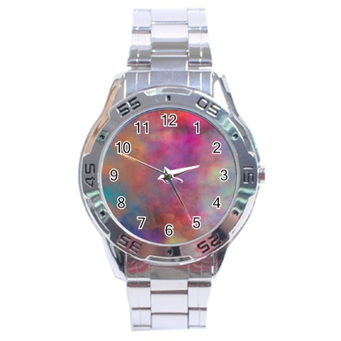 Rainbow Clouds Stainless Steel Analogue Watch from ArtsNow.com Front