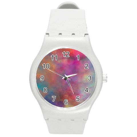 Rainbow Clouds Round Plastic Sport Watch (M) from ArtsNow.com Front