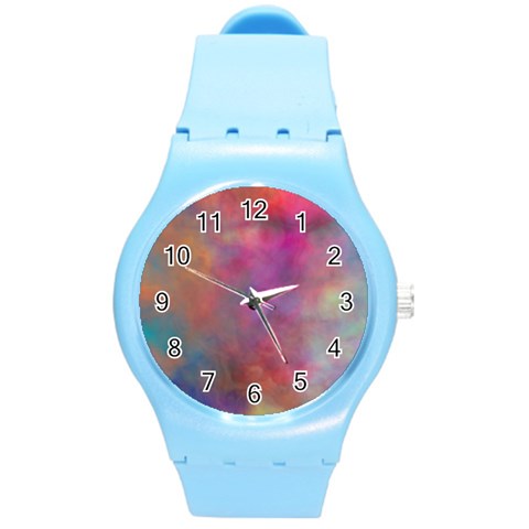 Rainbow Clouds Round Plastic Sport Watch (M) from ArtsNow.com Front