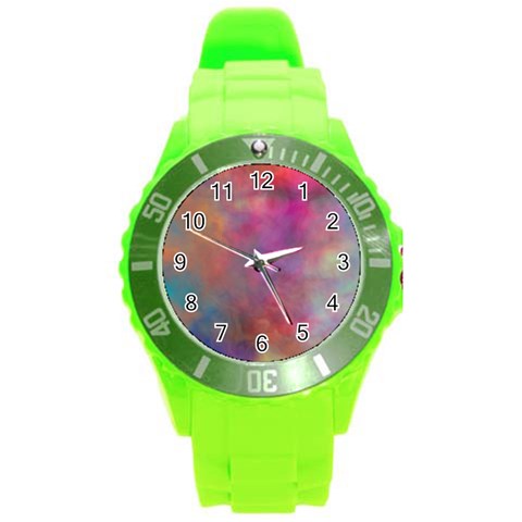 Rainbow Clouds Round Plastic Sport Watch (L) from ArtsNow.com Front