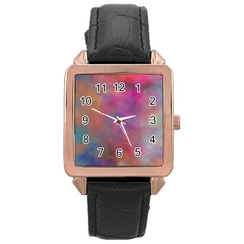 Rainbow Clouds Rose Gold Leather Watch  from ArtsNow.com Front