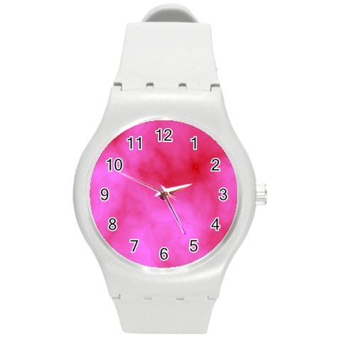 Pink Clouds Round Plastic Sport Watch (M) from ArtsNow.com Front