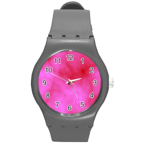 Pink Clouds Round Plastic Sport Watch (M) from ArtsNow.com Front