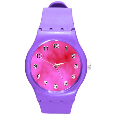 Pink Clouds Round Plastic Sport Watch (M) from ArtsNow.com Front