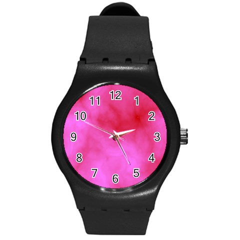 Pink Clouds Round Plastic Sport Watch (M) from ArtsNow.com Front