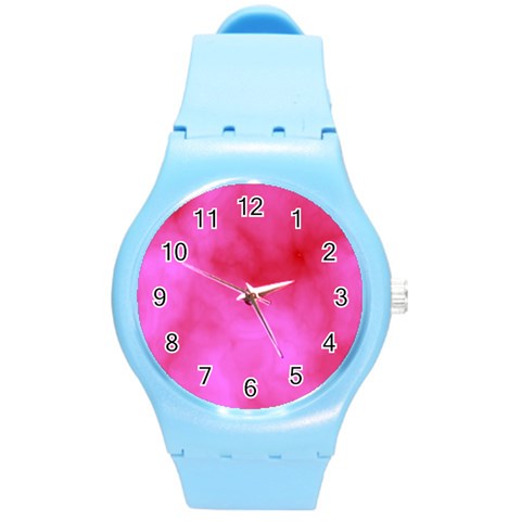 Pink Clouds Round Plastic Sport Watch (M) from ArtsNow.com Front