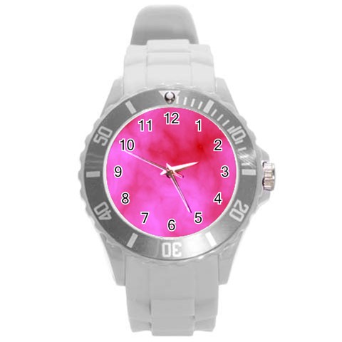 Pink Clouds Round Plastic Sport Watch (L) from ArtsNow.com Front