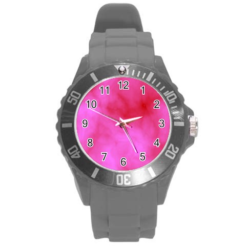 Pink Clouds Round Plastic Sport Watch (L) from ArtsNow.com Front