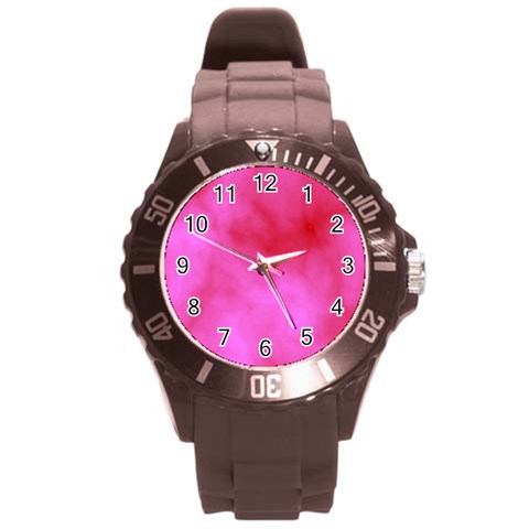 Pink Clouds Round Plastic Sport Watch (L) from ArtsNow.com Front