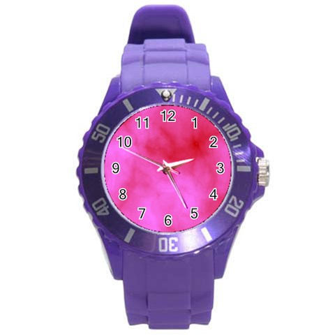 Pink Clouds Round Plastic Sport Watch (L) from ArtsNow.com Front