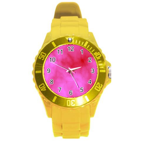 Pink Clouds Round Plastic Sport Watch (L) from ArtsNow.com Front