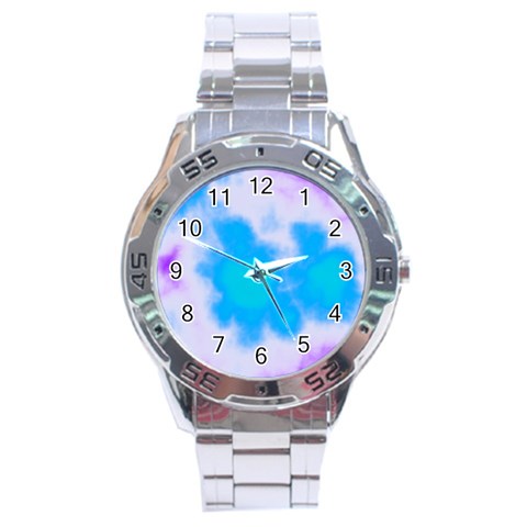 Blue And Purple Clouds Stainless Steel Analogue Watch from ArtsNow.com Front