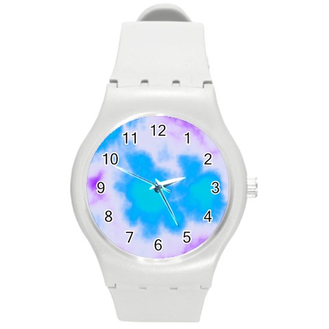 Blue And Purple Clouds Round Plastic Sport Watch (M) from ArtsNow.com Front