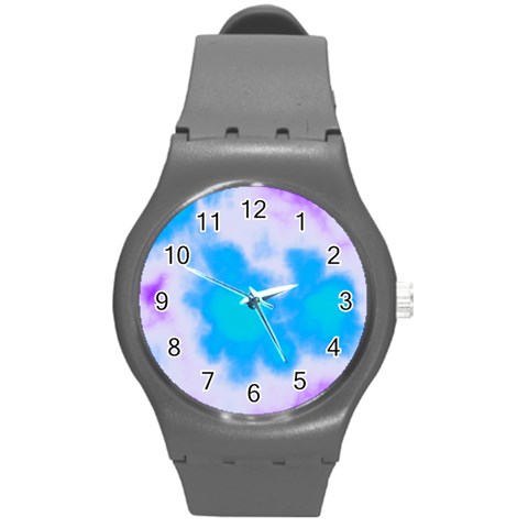 Blue And Purple Clouds Round Plastic Sport Watch (M) from ArtsNow.com Front