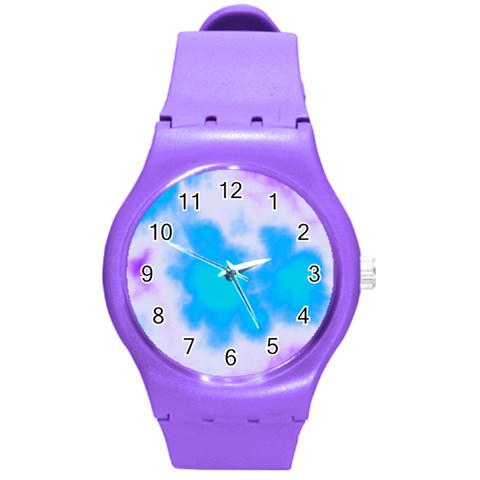 Blue And Purple Clouds Round Plastic Sport Watch (M) from ArtsNow.com Front