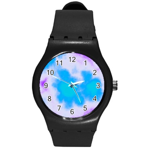 Blue And Purple Clouds Round Plastic Sport Watch (M) from ArtsNow.com Front