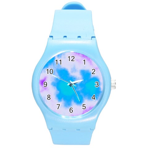 Blue And Purple Clouds Round Plastic Sport Watch (M) from ArtsNow.com Front