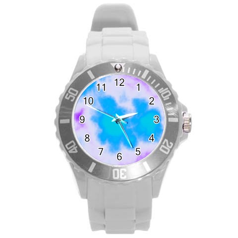 Blue And Purple Clouds Round Plastic Sport Watch (L) from ArtsNow.com Front