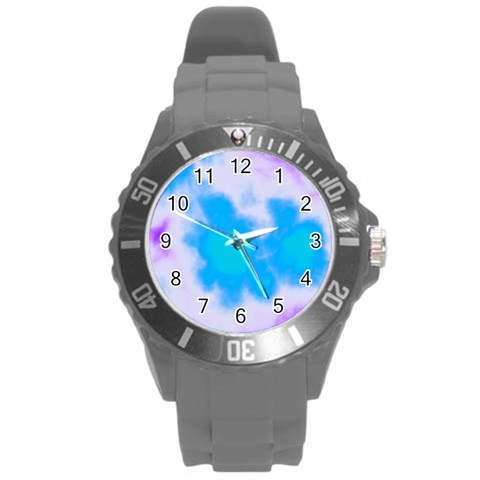 Blue And Purple Clouds Round Plastic Sport Watch (L) from ArtsNow.com Front