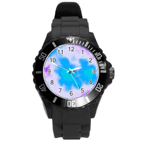 Blue And Purple Clouds Round Plastic Sport Watch (L) from ArtsNow.com Front