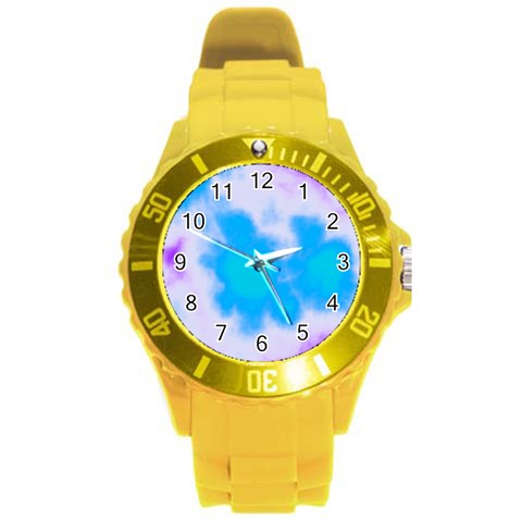 Blue And Purple Clouds Round Plastic Sport Watch (L) from ArtsNow.com Front