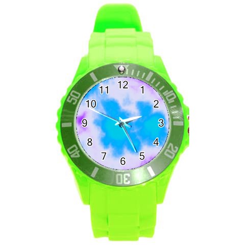 Blue And Purple Clouds Round Plastic Sport Watch (L) from ArtsNow.com Front