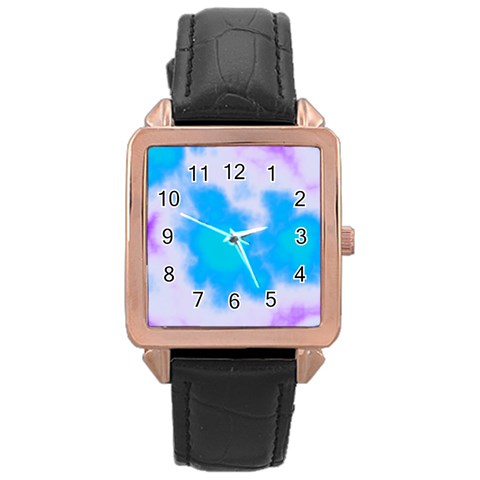 Blue And Purple Clouds Rose Gold Leather Watch  from ArtsNow.com Front