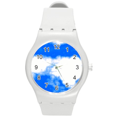 Blue Cloud Round Plastic Sport Watch (M) from ArtsNow.com Front