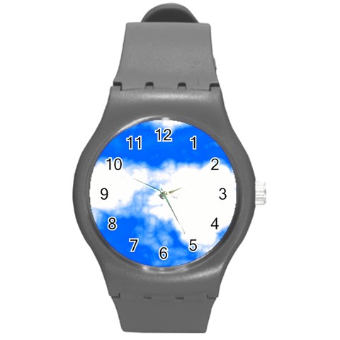 Blue Cloud Round Plastic Sport Watch (M) from ArtsNow.com Front