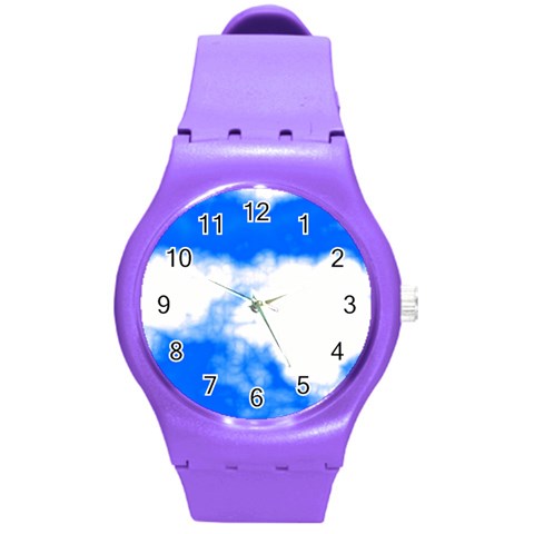 Blue Cloud Round Plastic Sport Watch (M) from ArtsNow.com Front