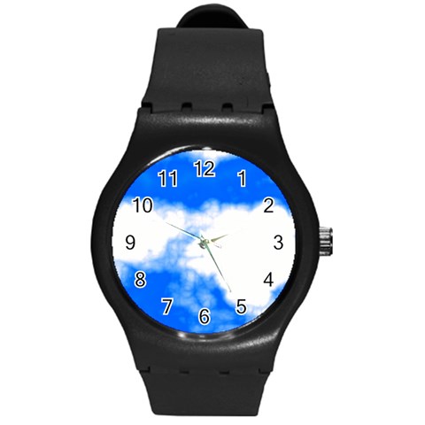 Blue Cloud Round Plastic Sport Watch (M) from ArtsNow.com Front