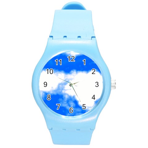 Blue Cloud Round Plastic Sport Watch (M) from ArtsNow.com Front