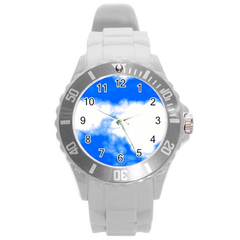 Blue Cloud Round Plastic Sport Watch (L) from ArtsNow.com Front