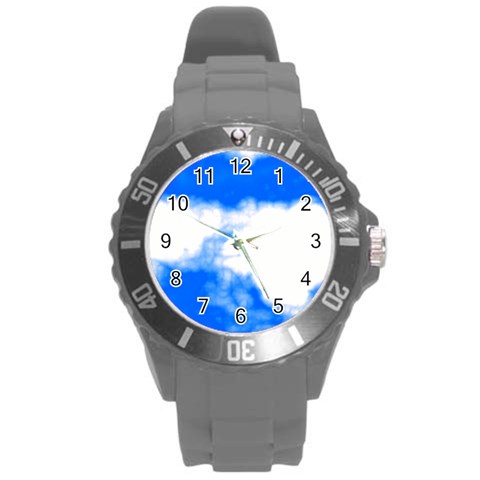 Blue Cloud Round Plastic Sport Watch (L) from ArtsNow.com Front