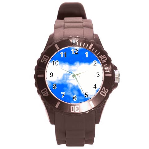 Blue Cloud Round Plastic Sport Watch (L) from ArtsNow.com Front