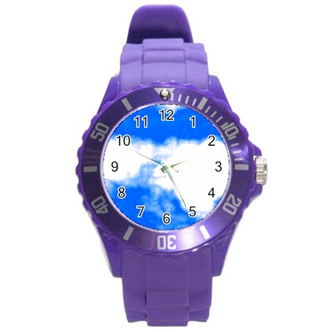 Blue Cloud Round Plastic Sport Watch (L) from ArtsNow.com Front