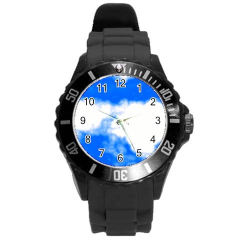 Blue Cloud Round Plastic Sport Watch (L) from ArtsNow.com Front