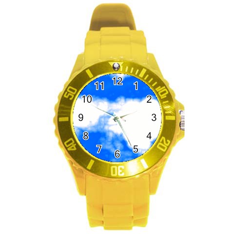 Blue Cloud Round Plastic Sport Watch (L) from ArtsNow.com Front