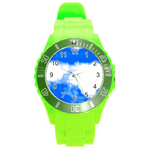 Blue Cloud Round Plastic Sport Watch (L) from ArtsNow.com Front