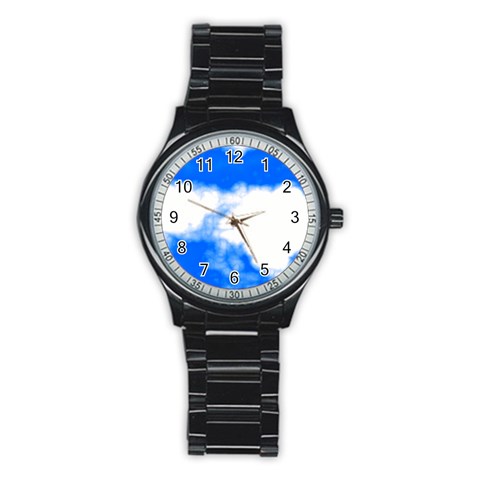 Blue Cloud Stainless Steel Round Watch from ArtsNow.com Front