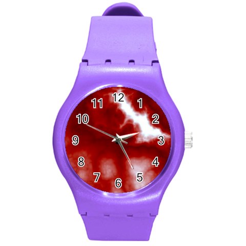 Cherry Cream Sky Round Plastic Sport Watch (M) from ArtsNow.com Front