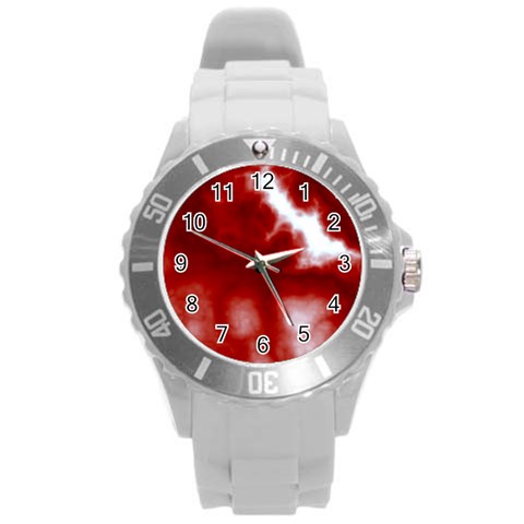 Cherry Cream Sky Round Plastic Sport Watch (L) from ArtsNow.com Front