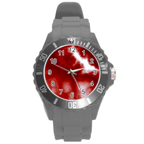 Cherry Cream Sky Round Plastic Sport Watch (L) from ArtsNow.com Front