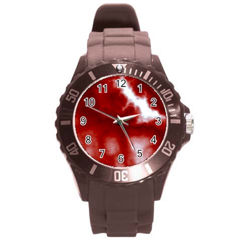 Cherry Cream Sky Round Plastic Sport Watch (L) from ArtsNow.com Front