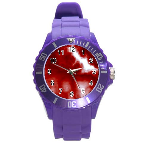 Cherry Cream Sky Round Plastic Sport Watch (L) from ArtsNow.com Front