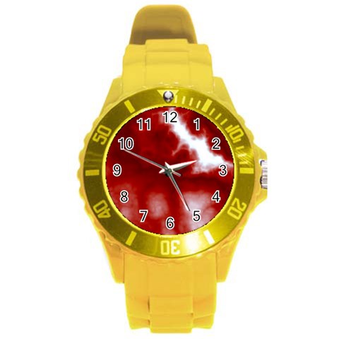 Cherry Cream Sky Round Plastic Sport Watch (L) from ArtsNow.com Front