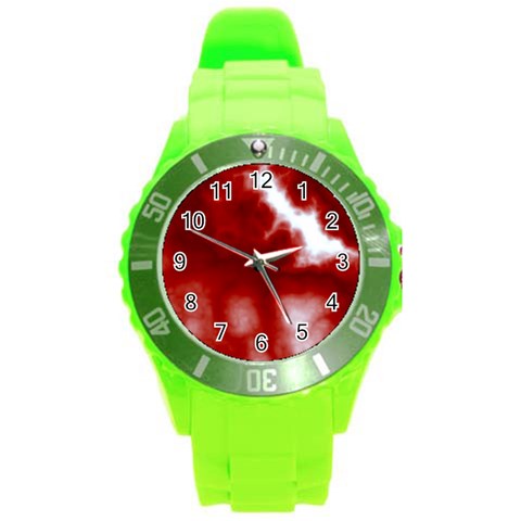 Cherry Cream Sky Round Plastic Sport Watch (L) from ArtsNow.com Front