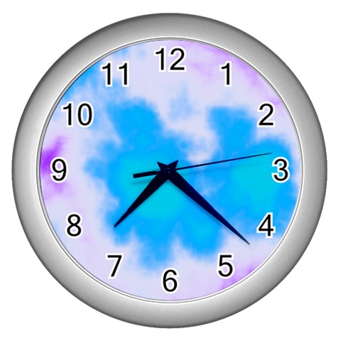 Blue And Purple Clouds Wall Clock (Silver) from ArtsNow.com Front