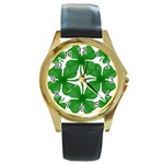 4 leaf clover Round Gold Metal Watch